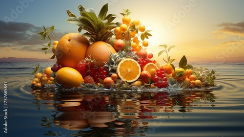 Assorted Fruits Floating on Water