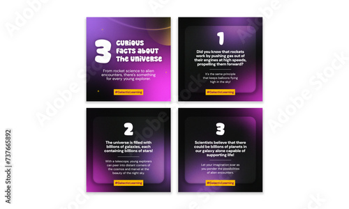 Colorful Social Media Carousel: Exploring Space & Beyond with Young Explorers Infographic. Instagram Post for Educational Brand.
