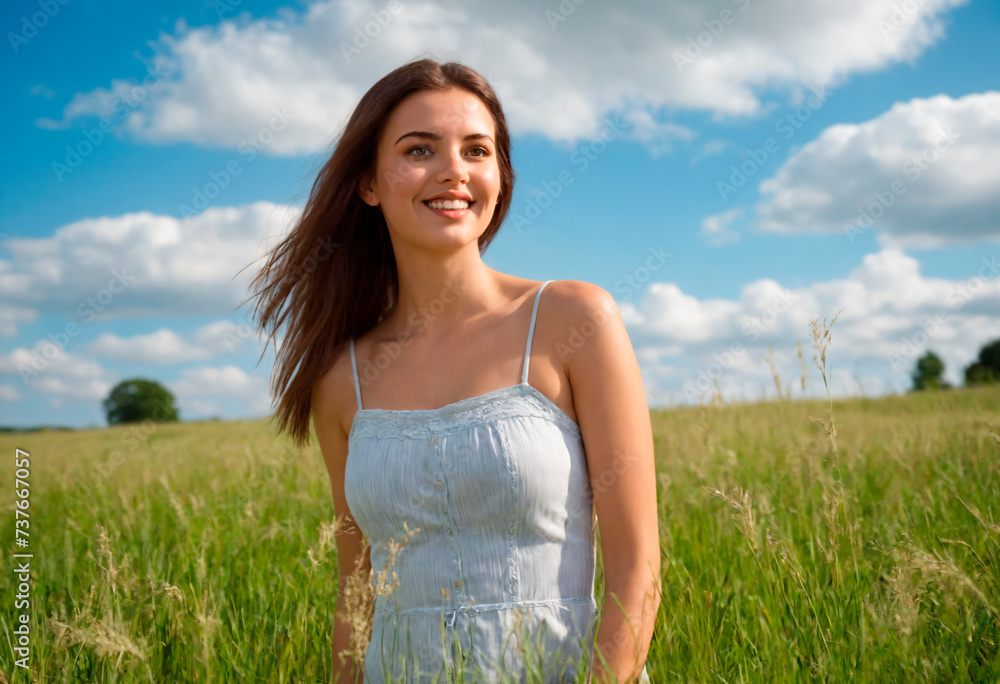 Portrait of a beautiful young woman in the field on a sunny day Portrait of a beautiful young woman in the field on a sunny day