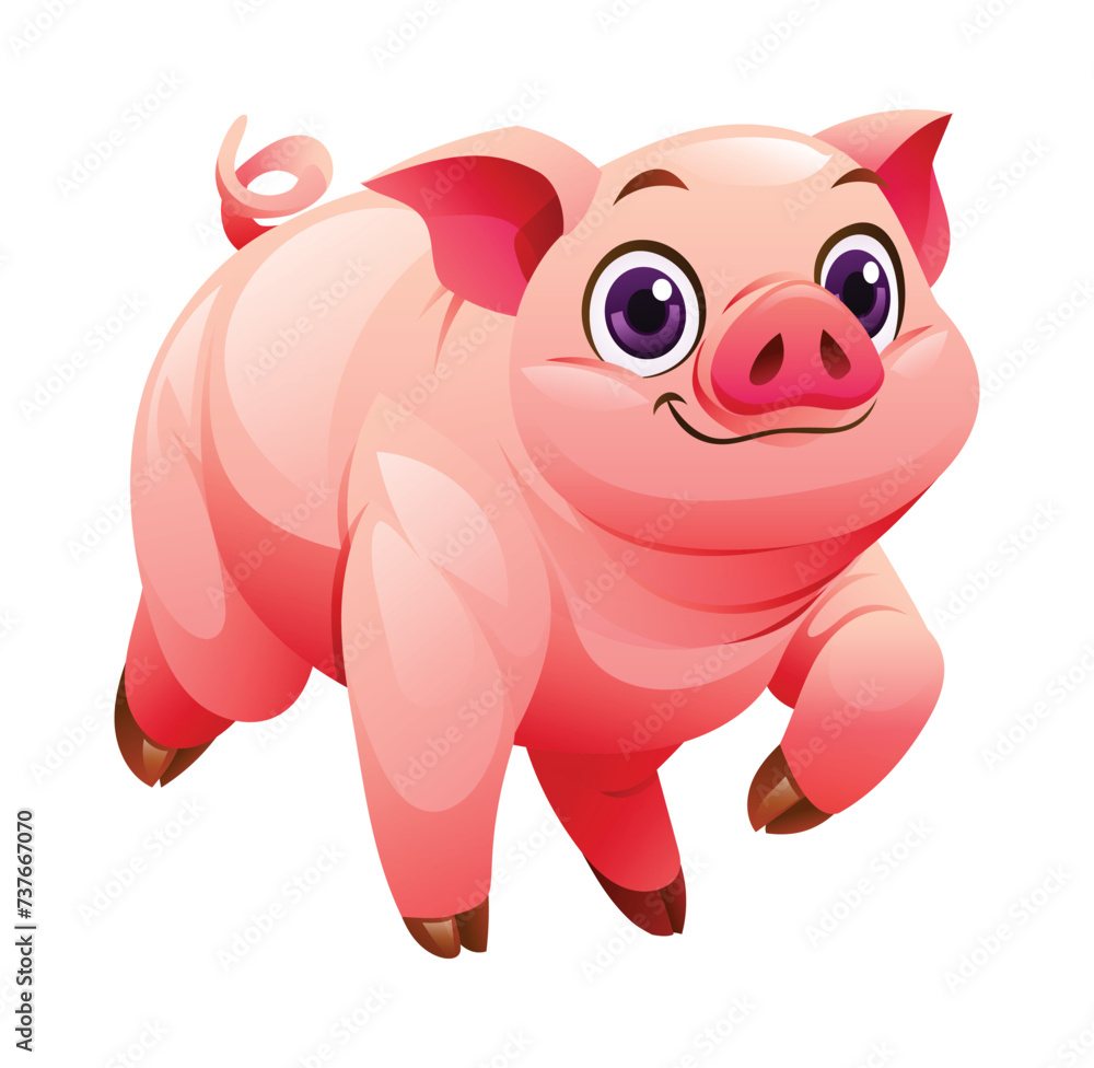 Fototapeta premium Cute pig walking. Vector cartoon illustration isolated on white background