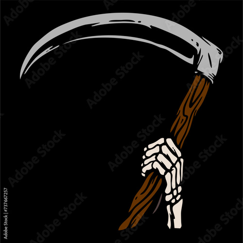 vector illustration artwork of hand grim reaper bring scythe sharp