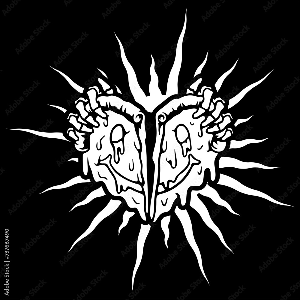 Obraz premium vector illustration artwork of hand tear love pizza smile.