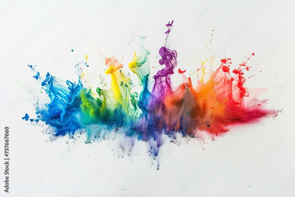 A vibrant color splash against a white background captures the dynamic and artistic expression of creativity and energy Perfect for projects that require a burst of color and inspiration.