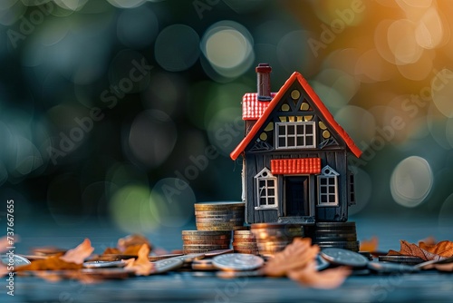 A mini house sits atop a stack of coins Symbolizing the concept of property investment Income And the pursuit of passive income. this image captures the essence of financial growth and real estate inv
