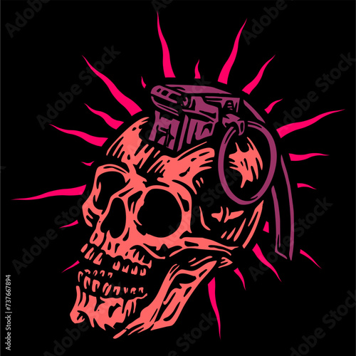 vector illustration artwork of grenade skull head