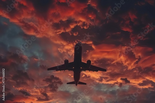 Airplane silhouette against a stunning sunset sky Symbolizing travel Adventure And the beauty of flight