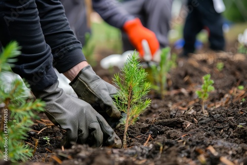 Eco-friendly community initiative planting trees in an urban park Symbolizing environmental stewardship and green living