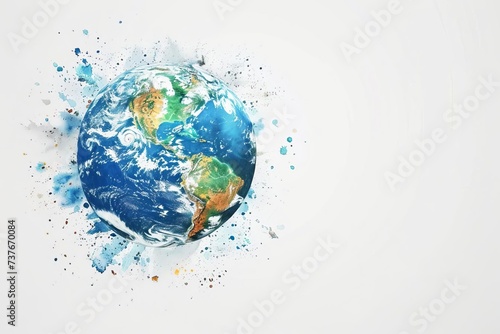Hand-painted earth artwork Emphasizing the importance of environmental conservation and the beauty of our planet Rendered in a vibrant and inspiring watercolor style © Bijac