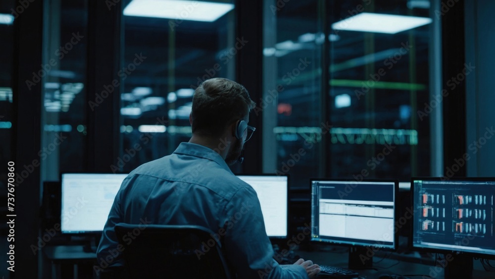 A group of IT specialists write software code for their client A group of IT specialists write software code for their client