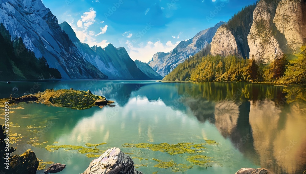Mountain Lake Koenigssee - the magical beauty of northern nature