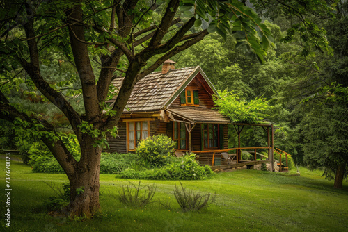 A quaint countryside cottage nestled amidst rustic surroundings  exuding charm and coziness