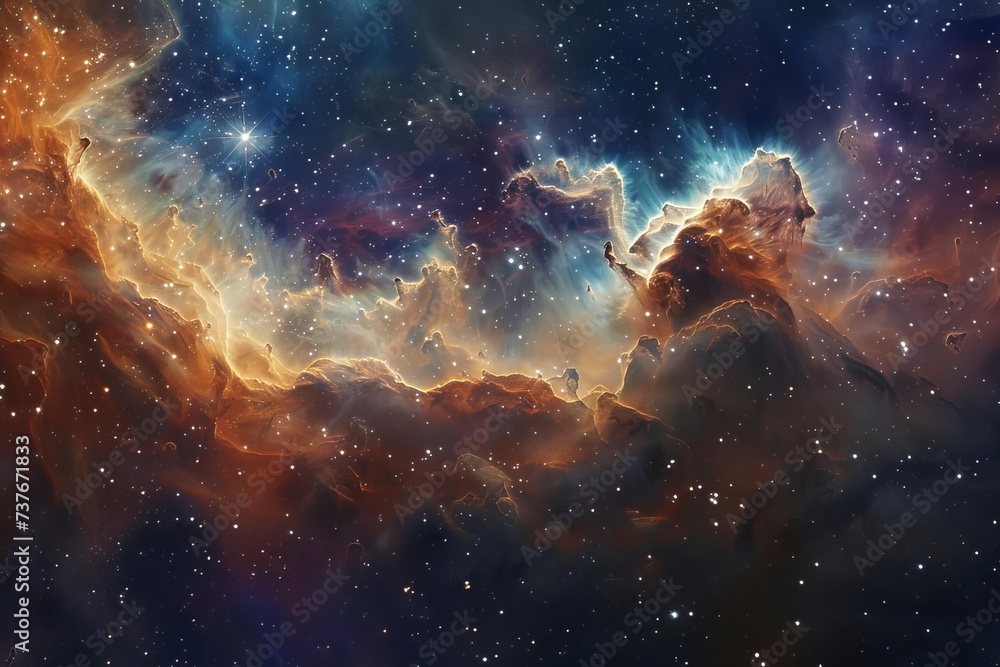 Space nebula illustration Capturing the mystique and vastness of the cosmos with stars and colorful gas clouds - obrazy, fototapety, plakaty 