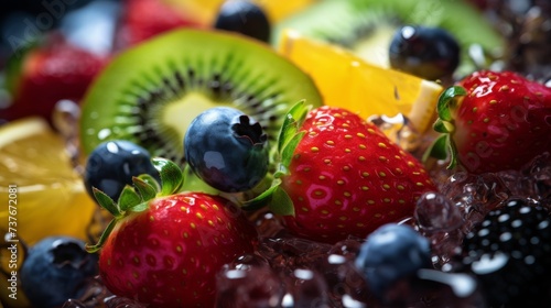 Close Up of Kiwi  Strawberry  and Blueberry Fruit Salad
