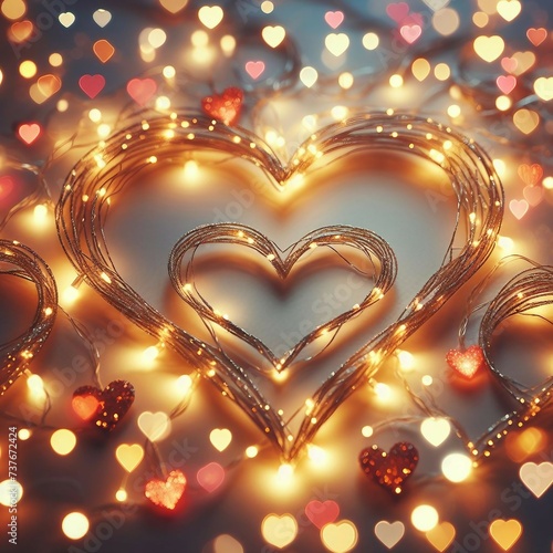 Galand of heart shaped lights with bokeh background. Saint valentine background photo