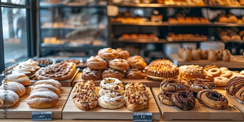 Contemporary bakery offering various baked goods, Generative AI 