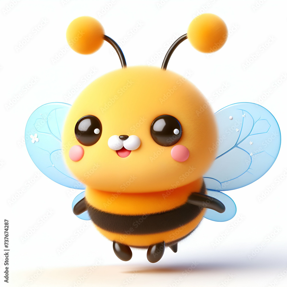 Fototapeta premium 3d Bee. icon isolated on white background. 3d rendering illustration