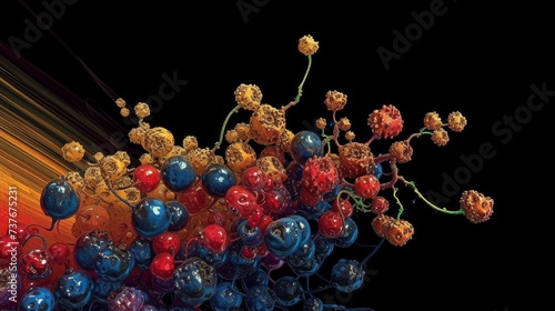 Vibrant Red and Blue Flowers on a Black Background