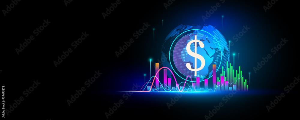 Technology world background image about stock market financial data graph, banner design, advertising media