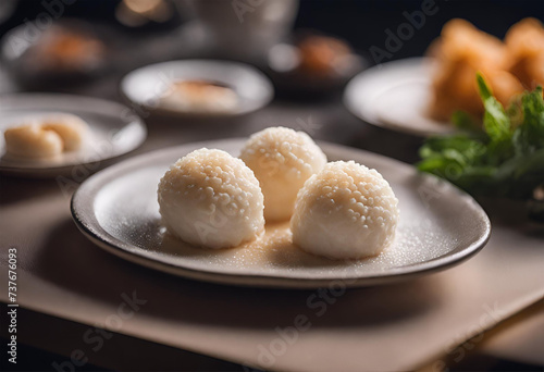 Prato de restaurante com bolinhos de Tapioca. photo