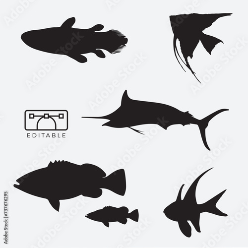 Vector blue marlin fish coelacanth silhouette 