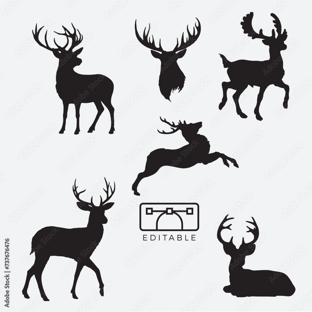 Naklejka premium Set of deer head silhouette logos: the best choice for tattoo posts.