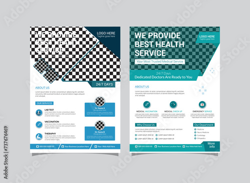 Doctor and clinical advertising flyer template design. Blue and  cyan color editable template.