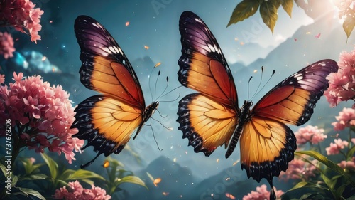 Butterfly on flower, Butterfly wallpaper, Butterflies are flying on flowers and it is a natural background © Tilak