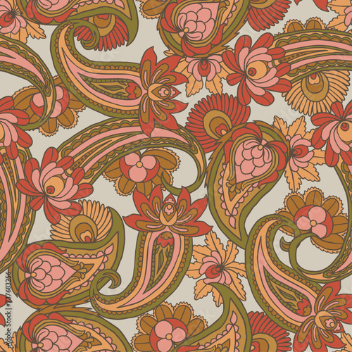 SEAMLESS HAND DRAWN PAISLEY DOODLE MANDALA ETHNIC DETAILED FABRIC TEXTILE PATTERN SWATCH