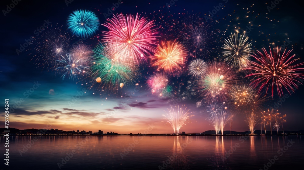 night celebration way firework city. Neural network AI generated art