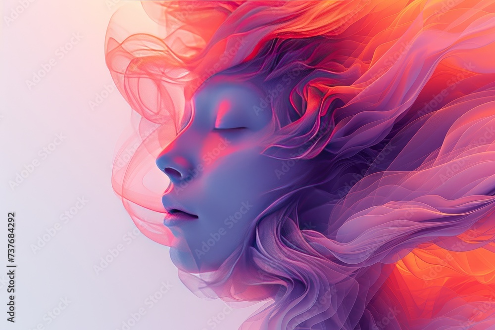 Colorful Smoke Surrounds Womans Face