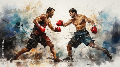 Watercolor drawing of two professional boxers.