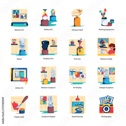 Trendy Flat Icons Depicting Art Museum 

