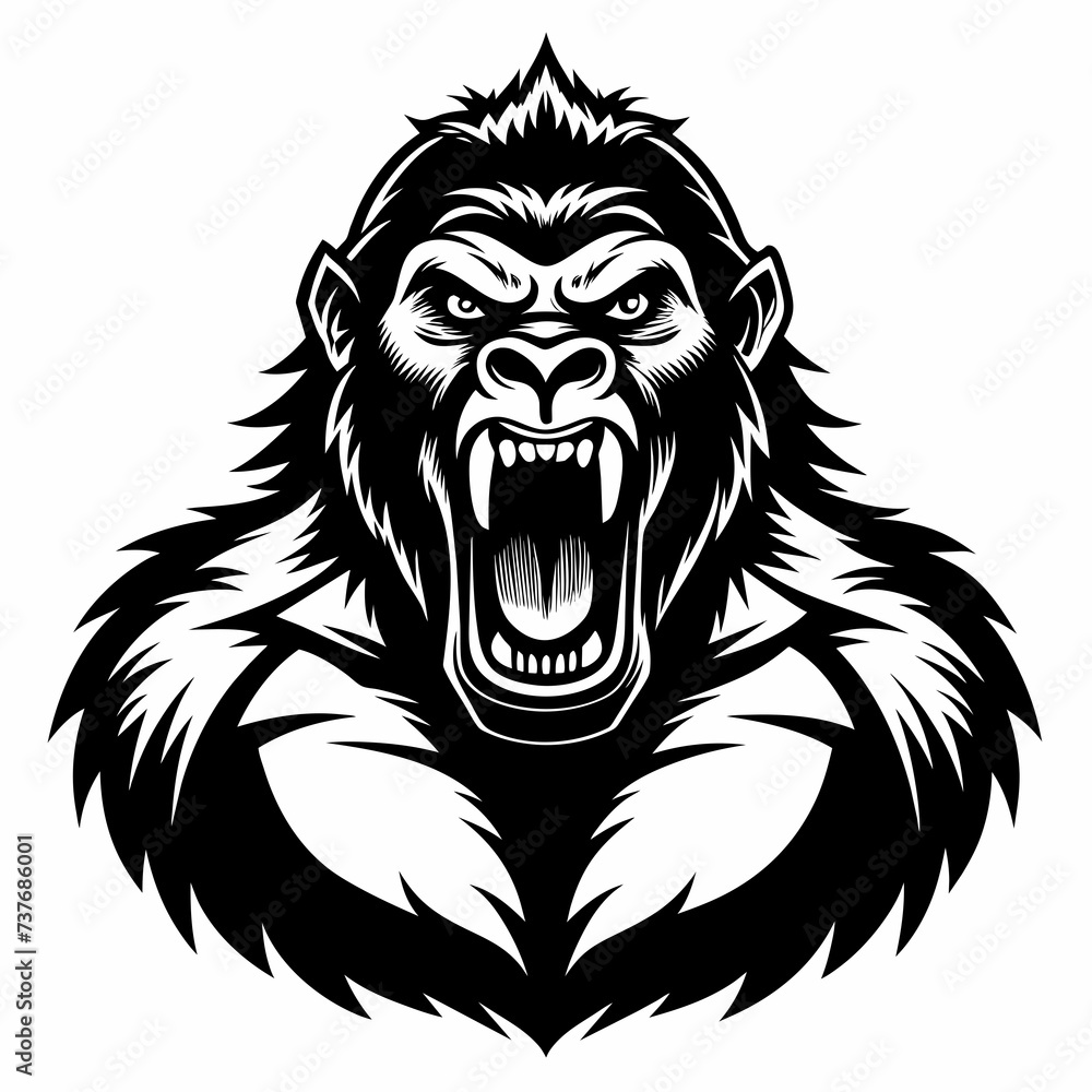 Angry gorilla symbol silhouette isolated on white background.