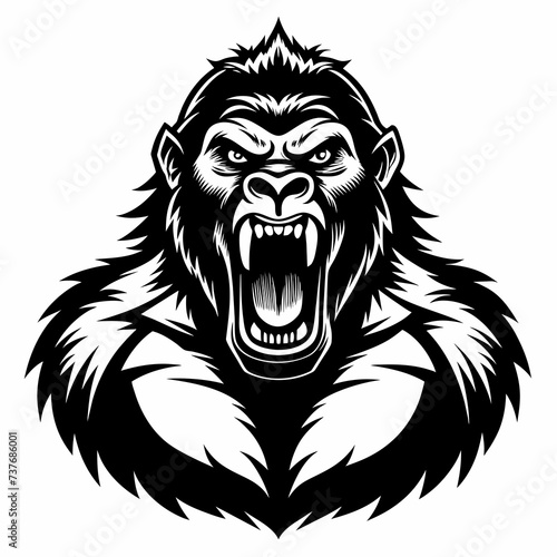 Angry gorilla symbol silhouette isolated on white background.