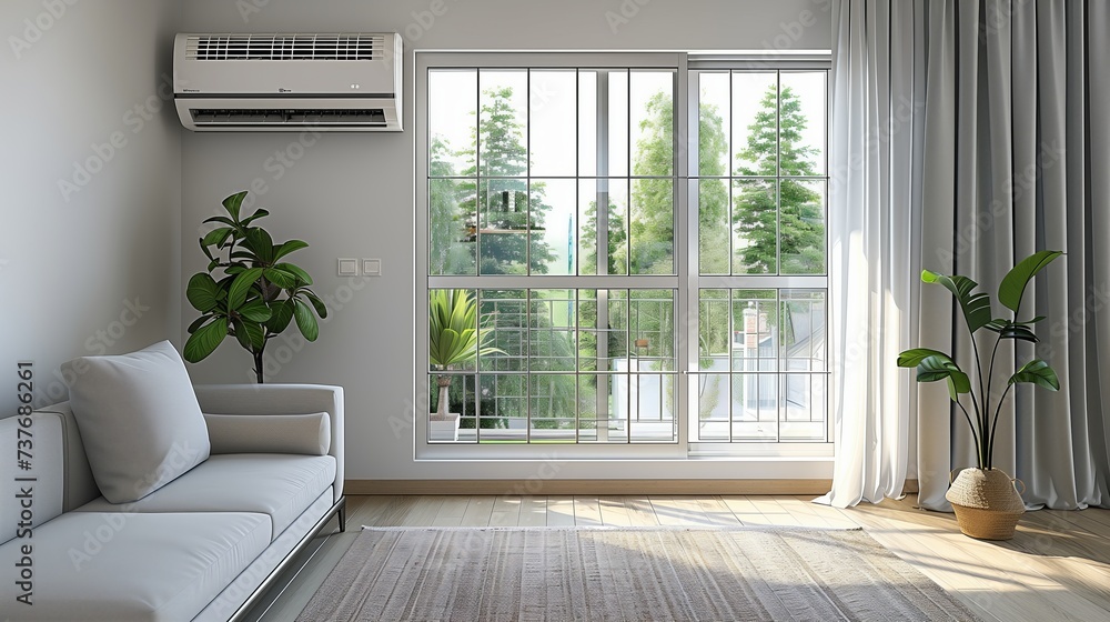 Fototapeta premium Modern living room with an AC splitter on the wall