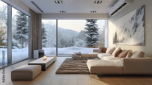 Modern living room with air condition splitter