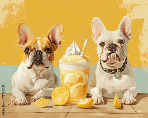 Retro style dog cafe advertisement featuring lemonade and affogato specials © ItziesDesign