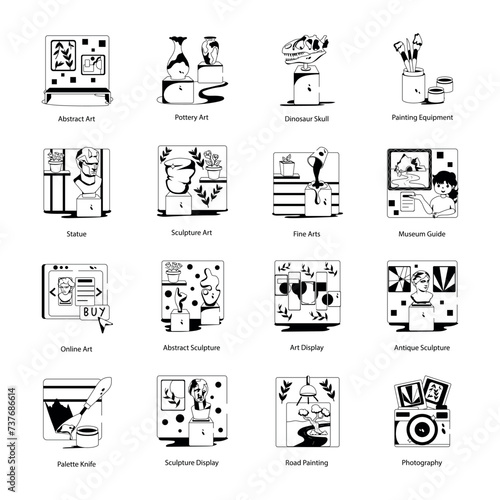 Trendy Glyph Icons Depicting Art Museum 

