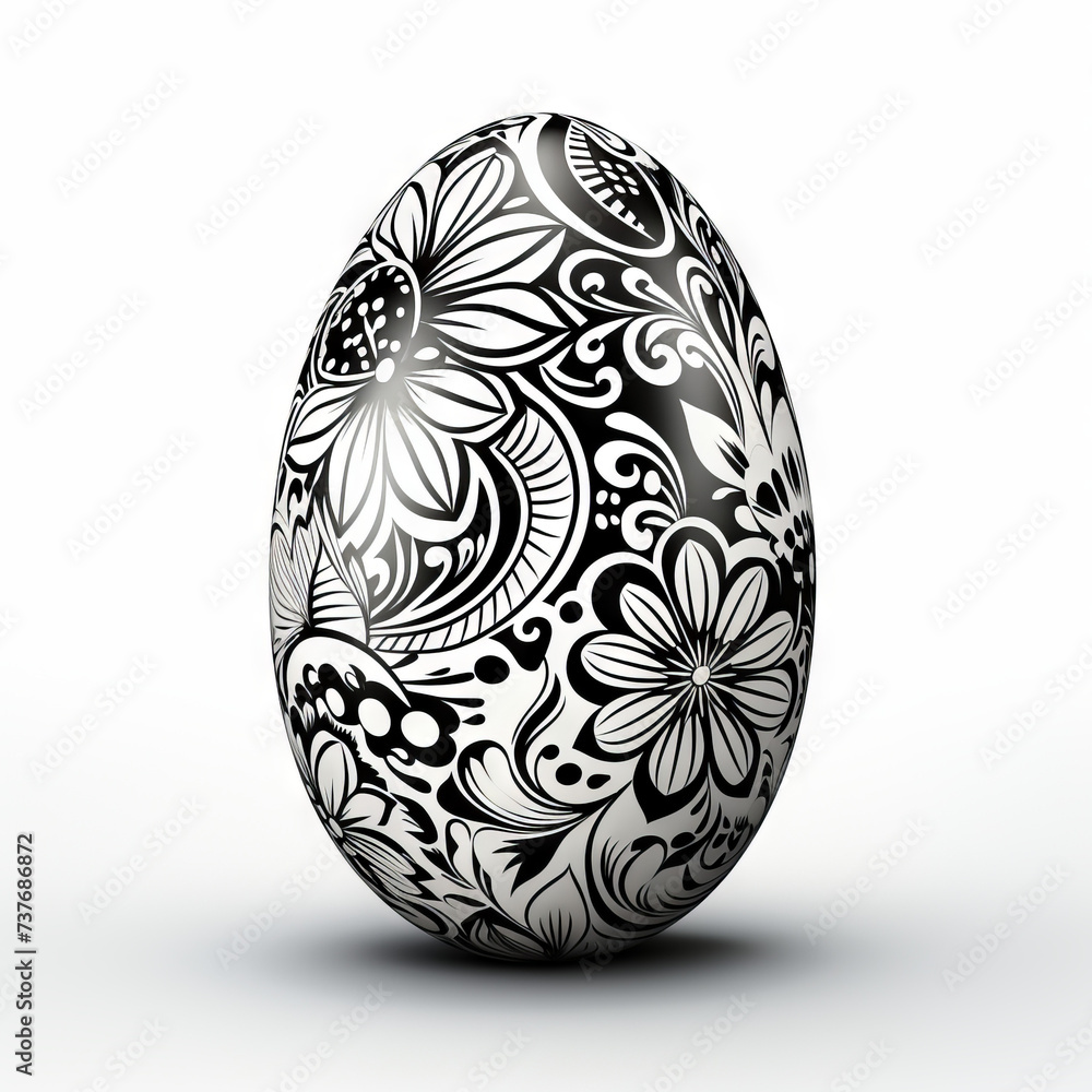 Black and White Floral Patterned Easter Egg on White Background
Black and White Floral Patterned Easter Egg on White Background