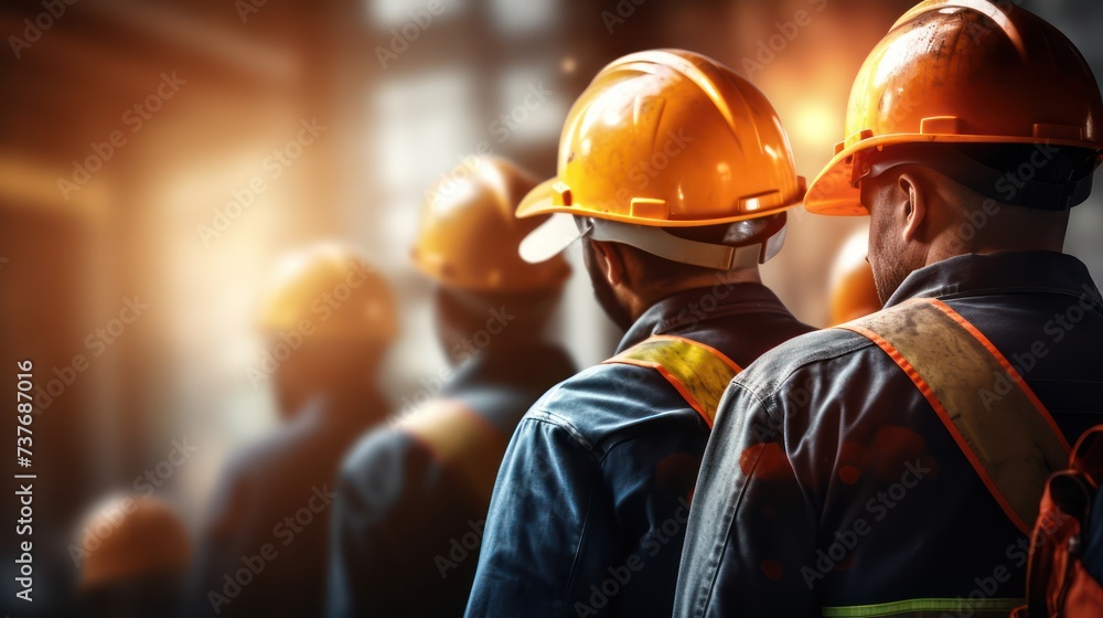 A Construction team or group of engineers and workers Safety helmets to prevent accidents while working in shipping and container teams. Teamwork and commitment to success. A Construction team or group of engineers and workers Safety helmets to prevent accidents while working in shipping and container teams. Teamwork and commitment to success.