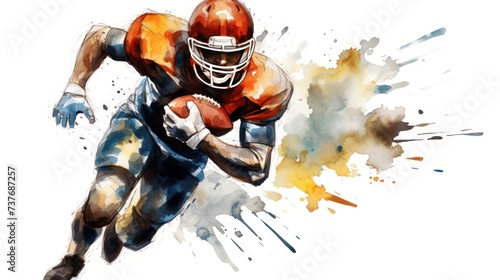 american football player Football and helmet, clip art, cartoon illustration, watercolor clip art on white background.
