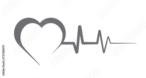 heartbeat line icons with heart. Pulse Rate Monitor. Vector illustration.