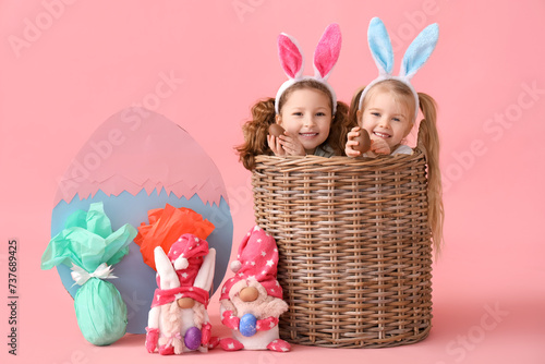 Cute little girls with choc...
