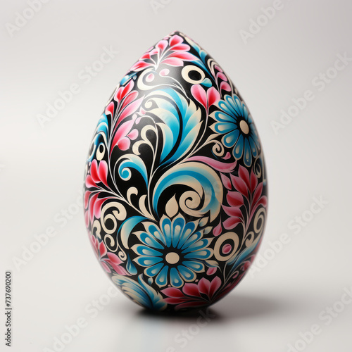 Ornate Hand-Painted Easter Egg on Neutral Background  