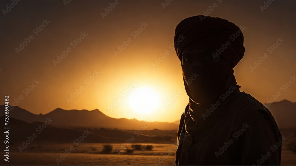 silhouette of a person in turban in the sunset