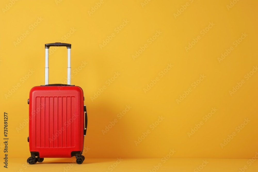 a red suitcase is sitting on a yellow background a red suitcase is sitting on a yellow background