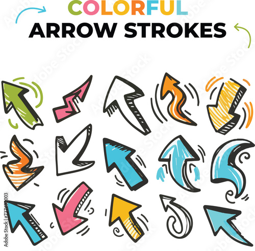 A Playful Showcase of Scribble Arrow Strokes in Diverse Colors and Directions