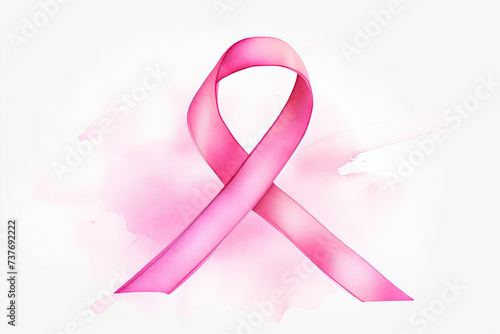 Pink Ribbon Knot Watercolor Painting on White Paper. Health Care and Breast Cancer Awareness