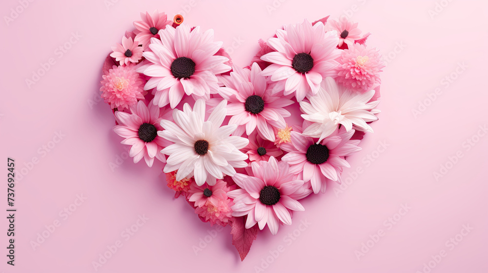Valentine's Day Poster with Heart Shaped Pink Flower Garland on Light Pink Background