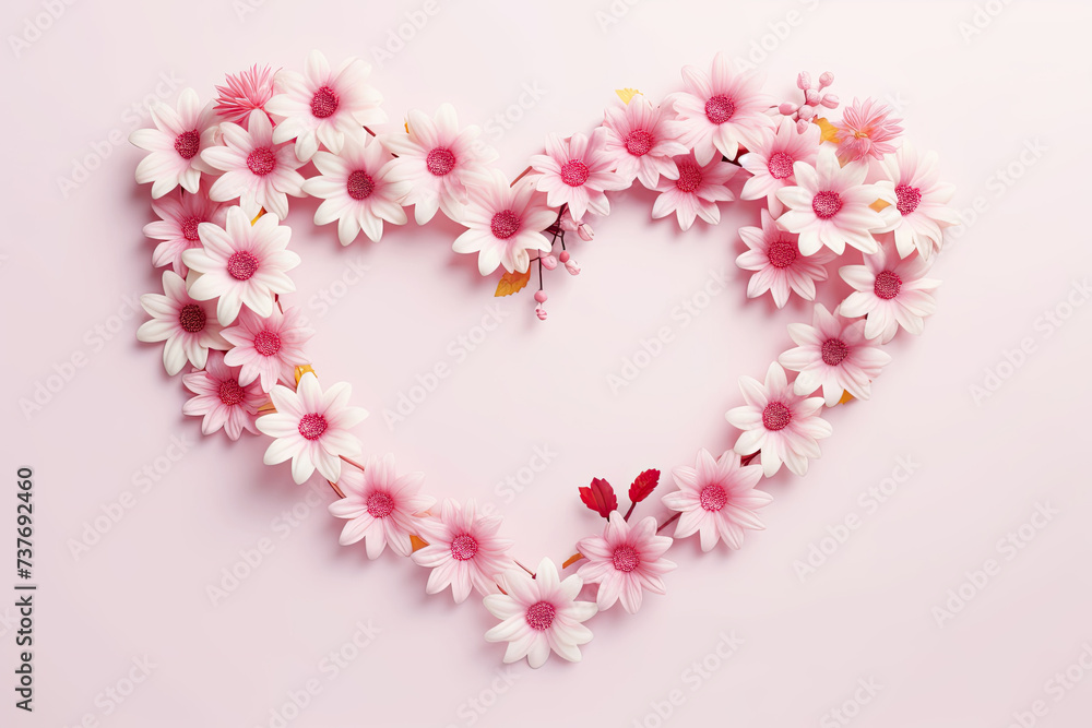 Valentine's Day Poster with Heart Shaped Pink Flower Garland on Light Pink Background